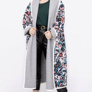 New TANYA TAYLOR Cadence Reversible Gray & Floral Belted Coat Z54